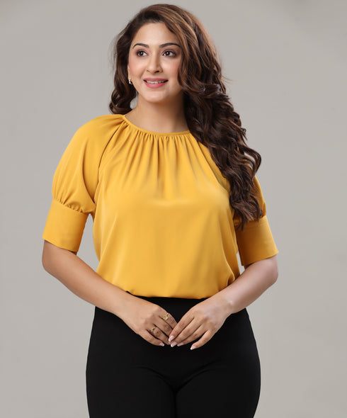 Crinkle Front Raglan Sleeve Chiffon Top